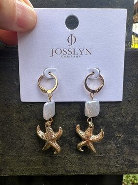 Starfish Dangle Drop Earrings with White Pearl Accent